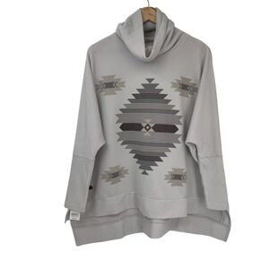 Simply Southern Turtleneck Sweater Womens One Size Gray Aztec Dolman Sleeve NEW